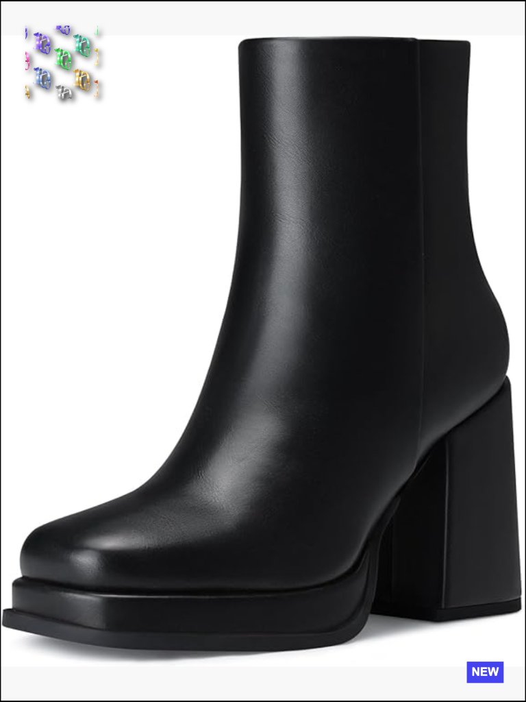 Women's Chunky High Heel Ankle Booties Platform Block Heel Square Toe Zip